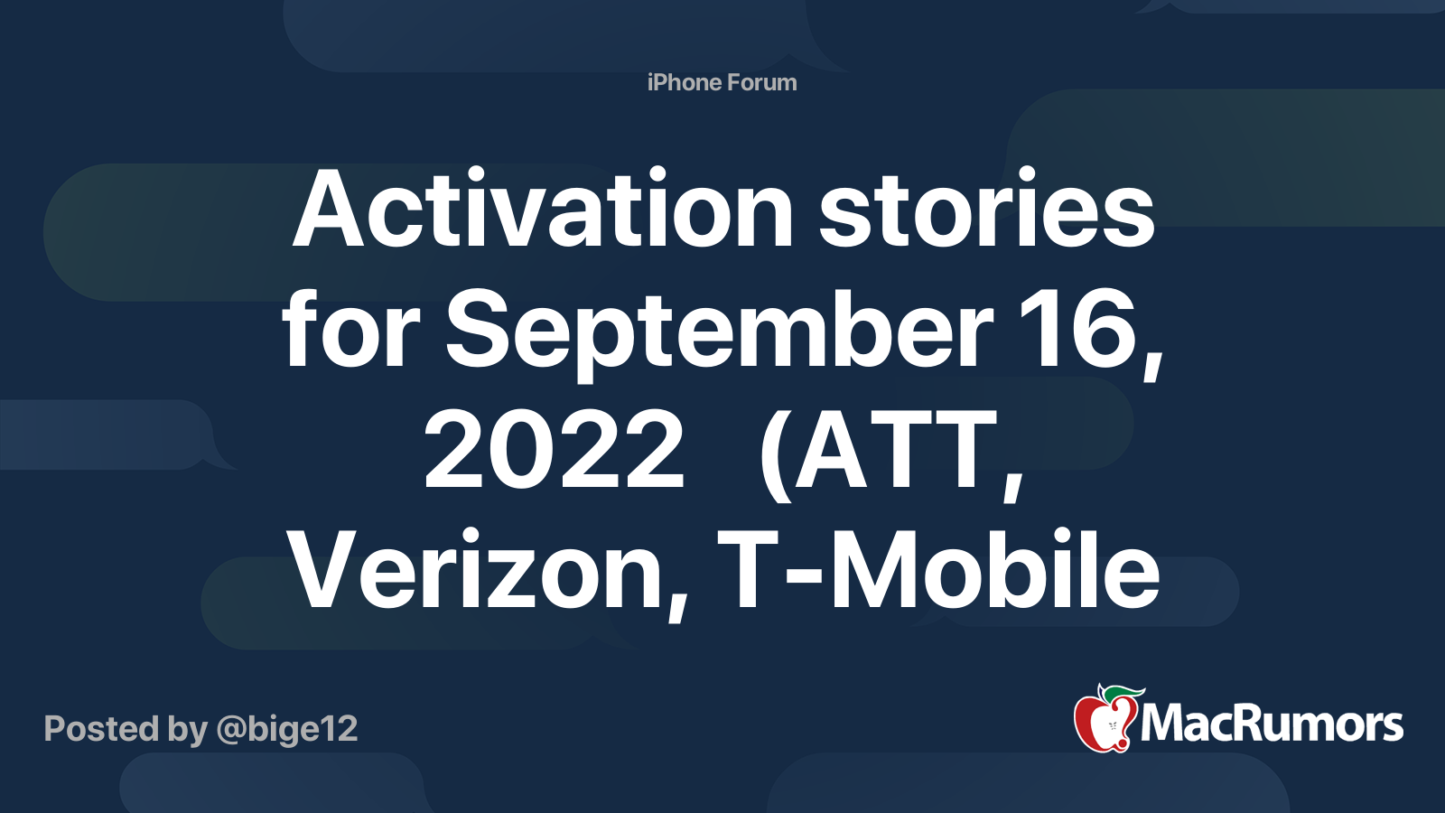 Activation stories for September 16, 2022 (ATT, Verizon, TMobile and