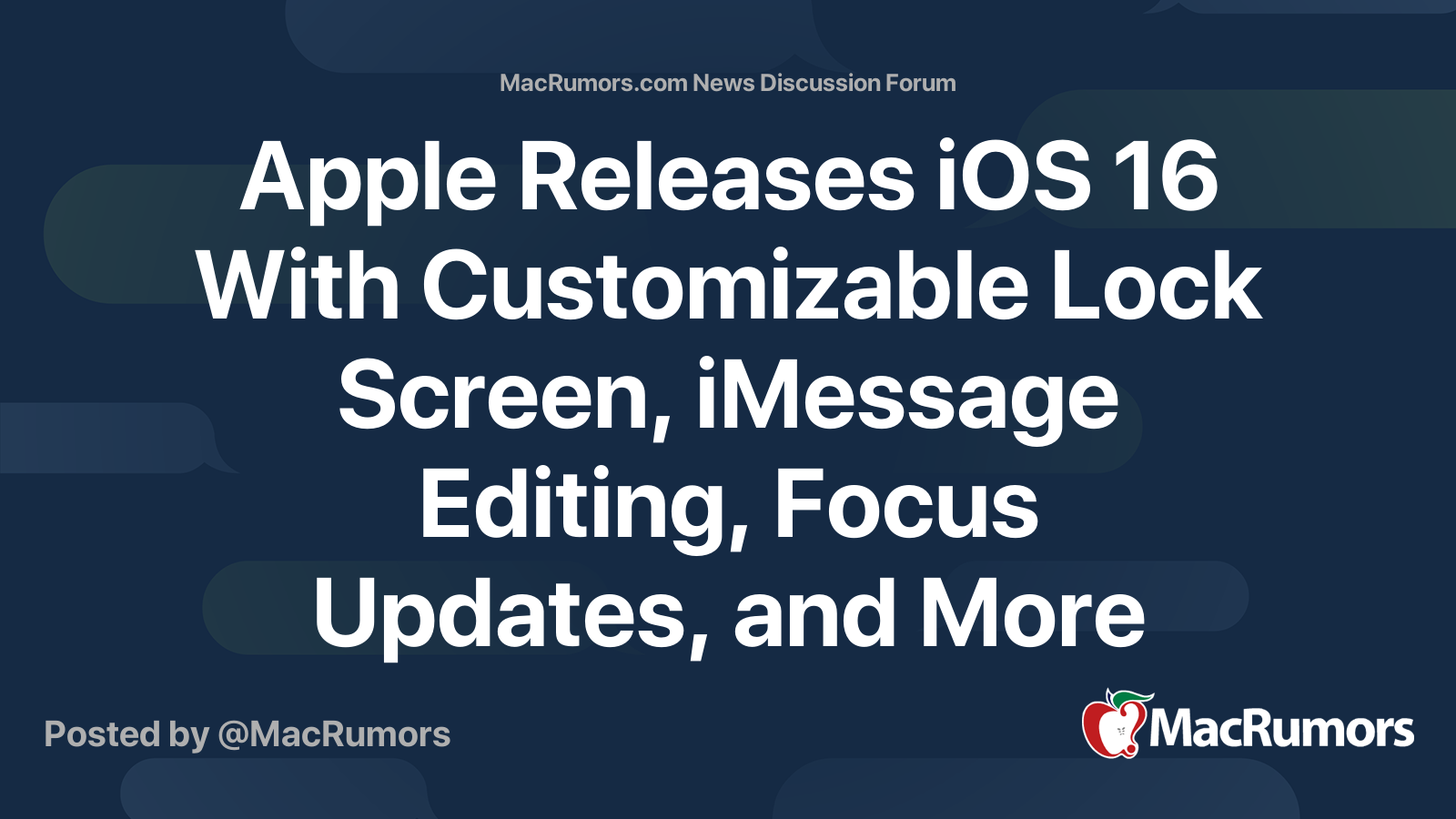 Apple Releases iOS 16 With Customizable Lock Screen, iMessage Editing ...
