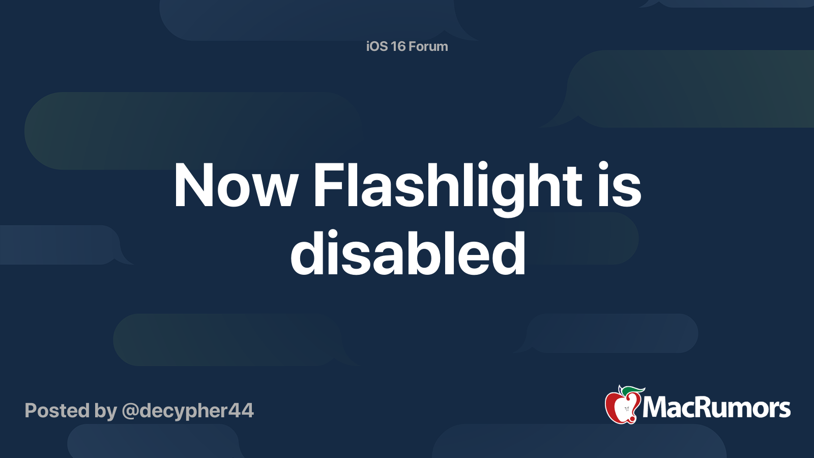 Now Flashlight is disabled MacRumors Forums