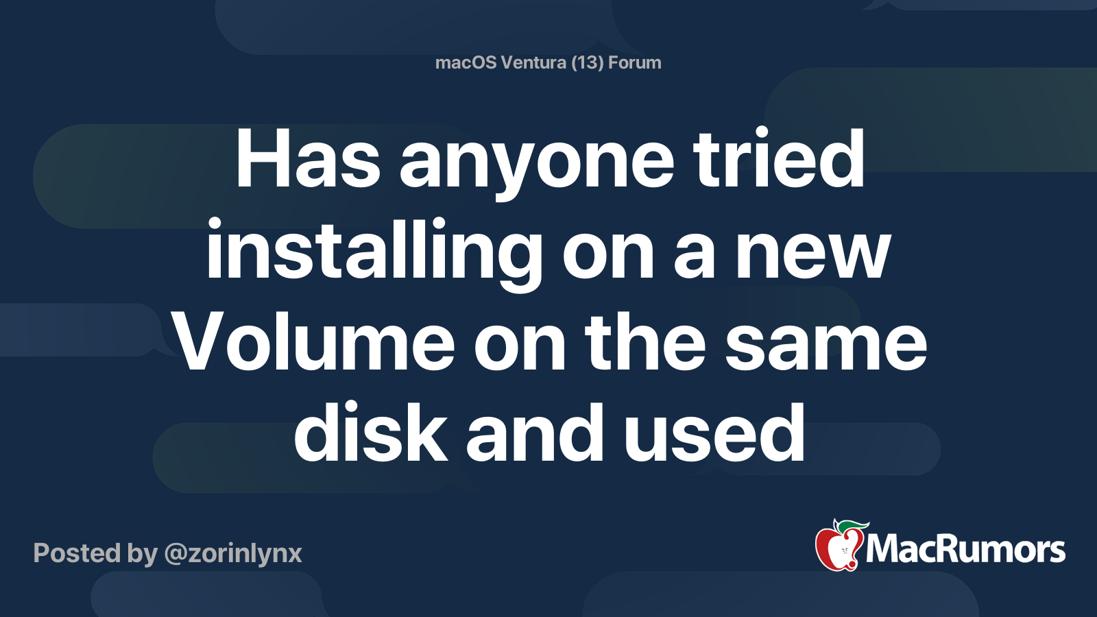 Has anyone tried installing on a new Volume on the same disk and used