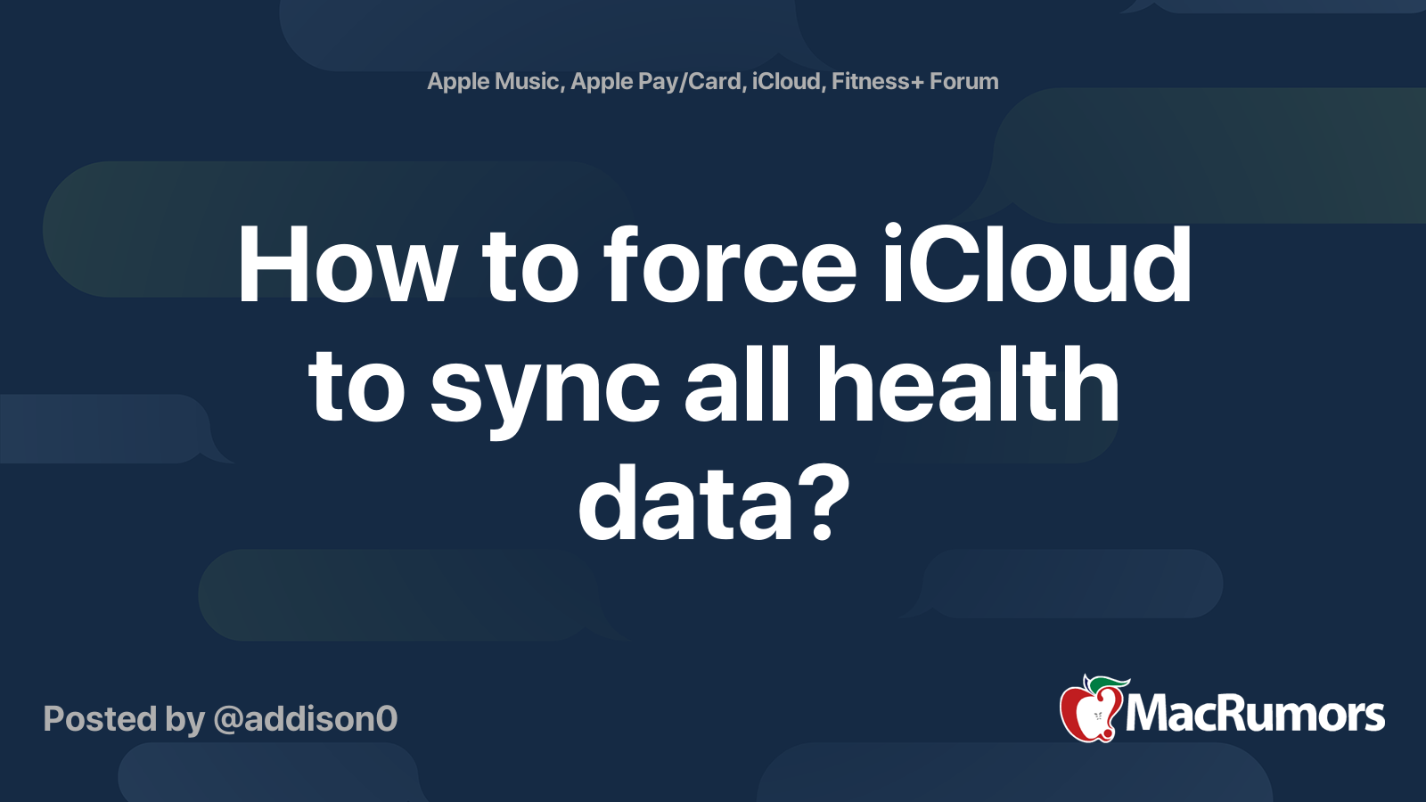 How to force iCloud to sync all health data? | MacRumors Forums