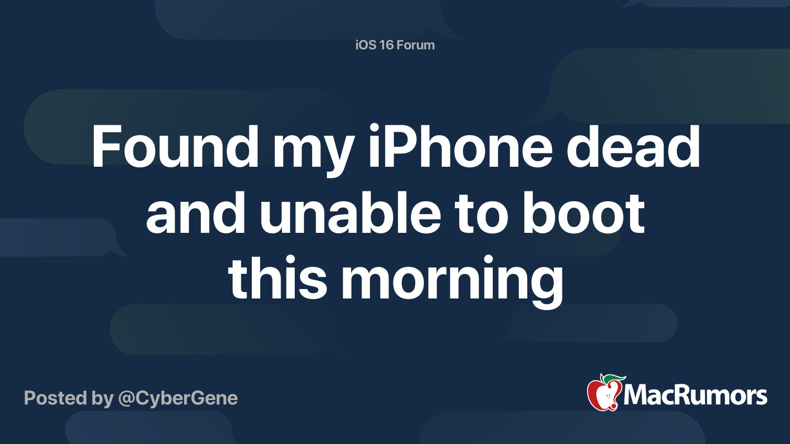Found my iPhone dead and unable to boot this morning | MacRumors Forums
