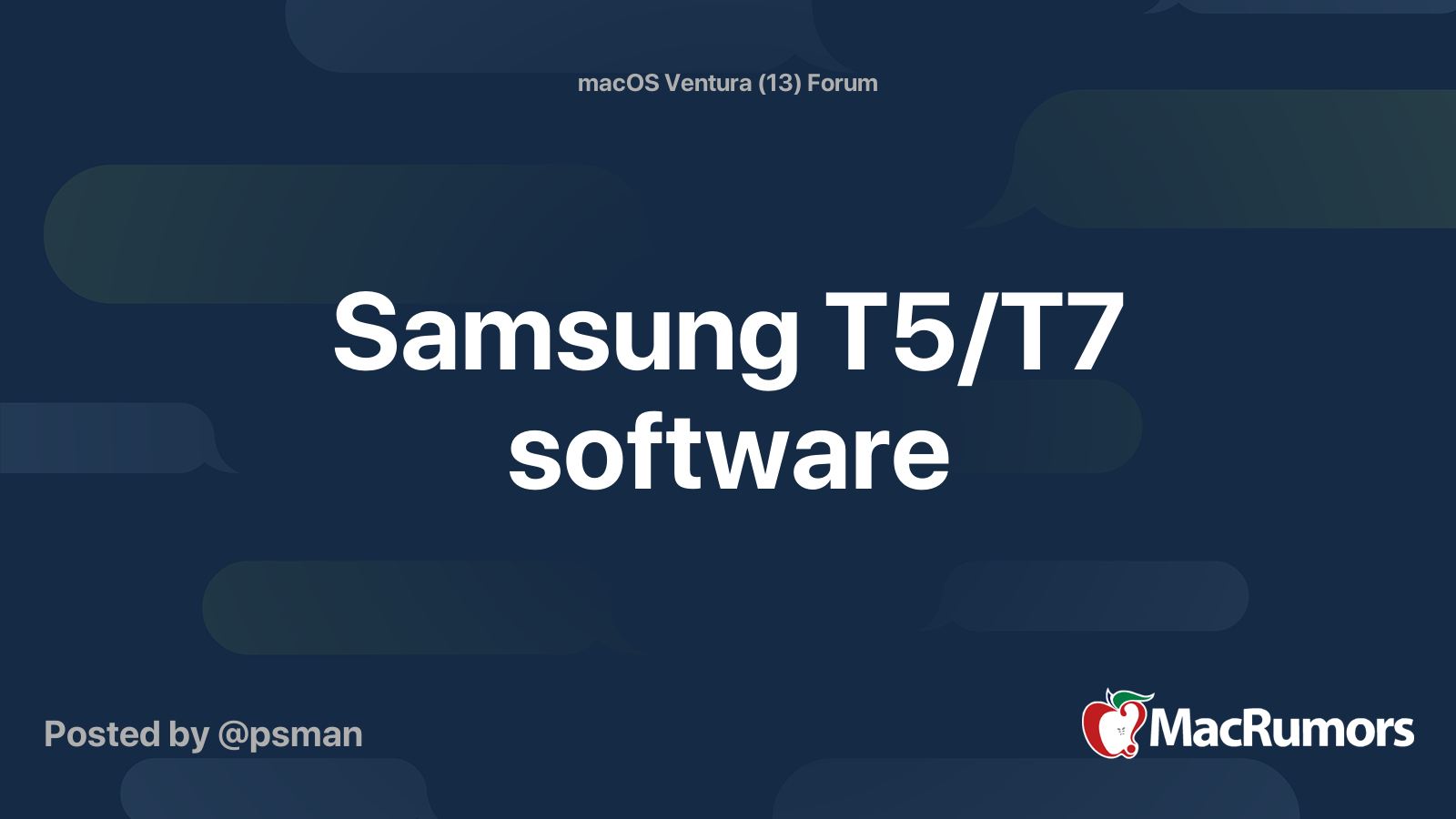 Samsung t5 t7 software macrumors forums