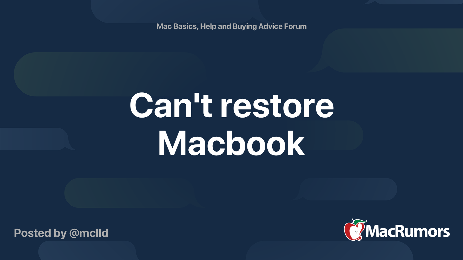 Can't restore Macbook MacRumors Forums