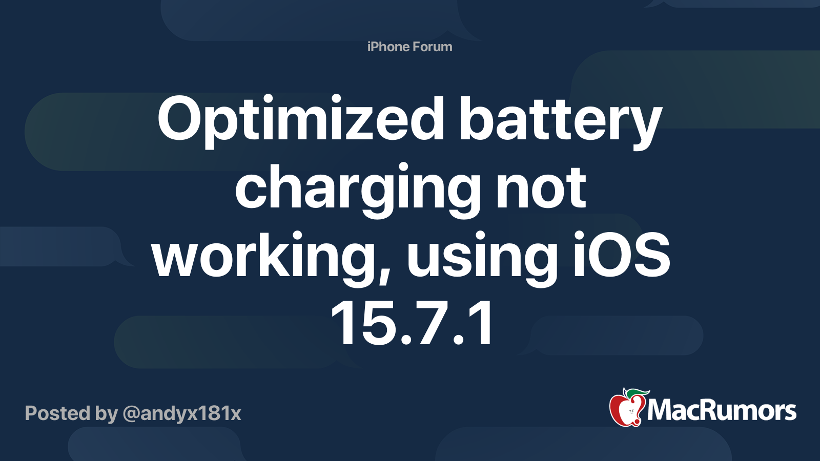 Optimized battery charging not working, using iOS 15.7.1 | MacRumors Forums