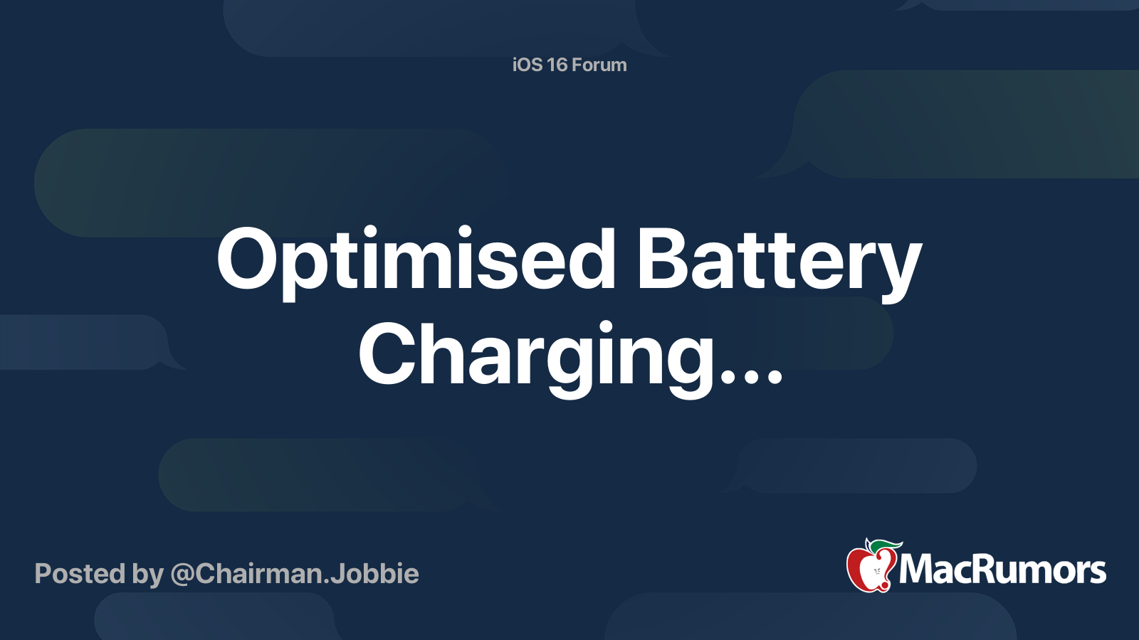 Optimised Battery Charging... MacRumors Forums