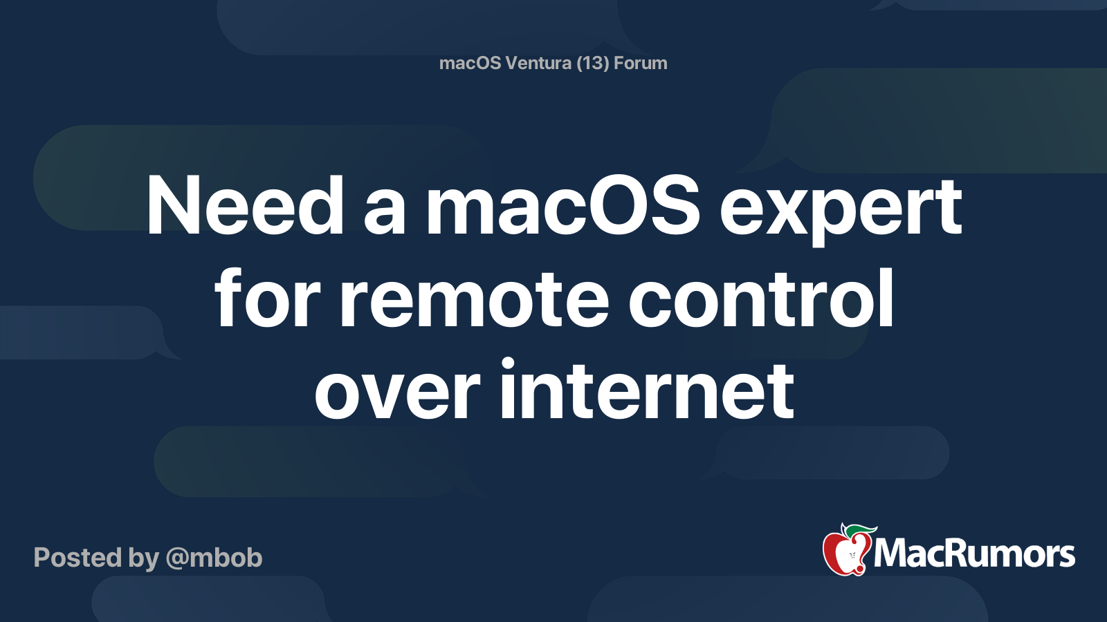 Need a macOS expert for remote control over MacRumors Forums