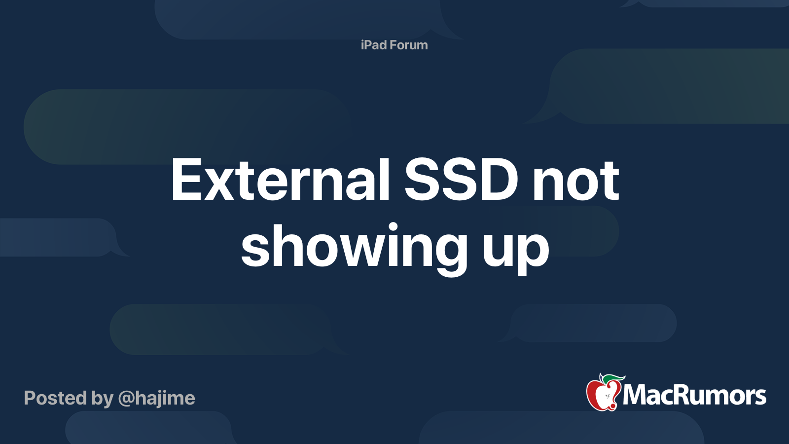 External ssd not showing up macrumors forums