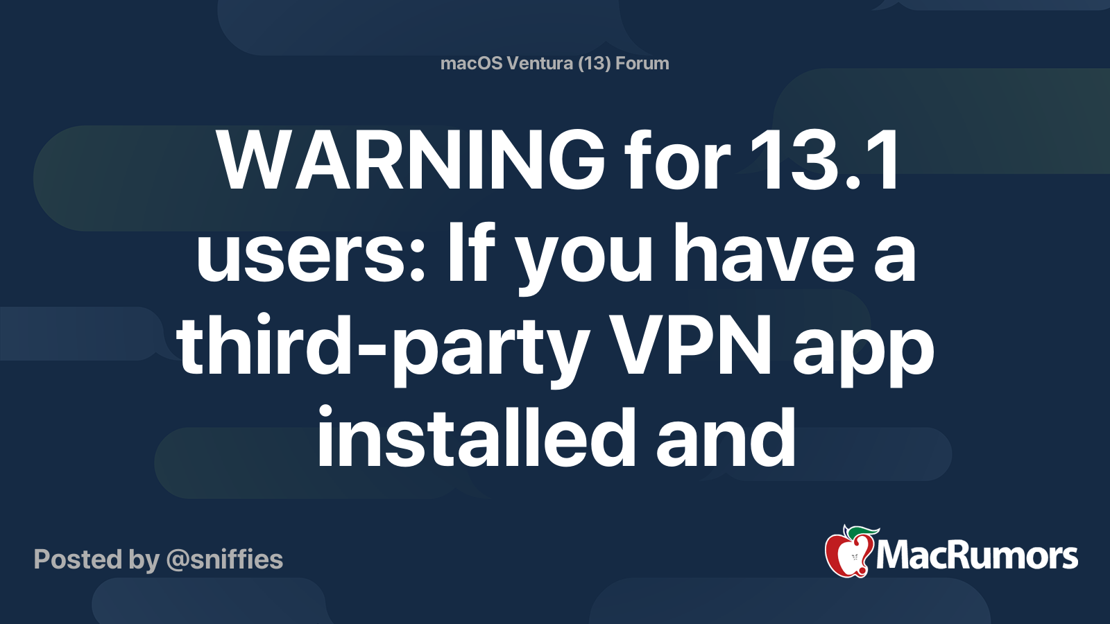 WARNING for 13.1 users: If you have a third-party VPN app installed and  Private Relay enabled, it will break entire iCloud section in System  Settings | MacRumors Forums