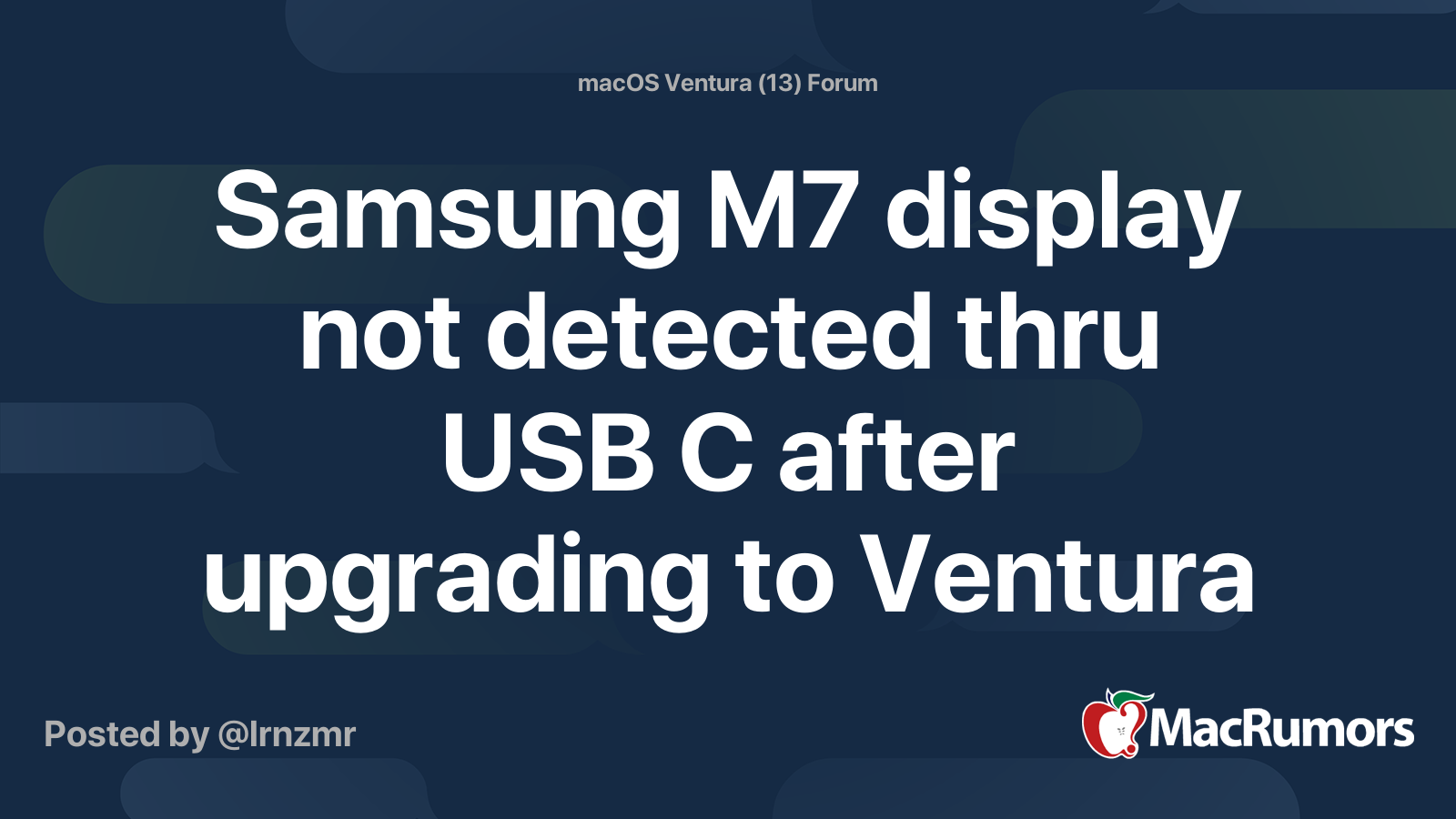 Samsung M7 display not detected thru USB C after upgrading to Ventura