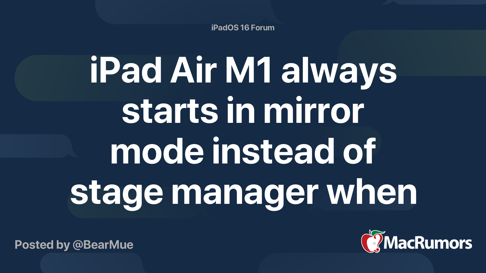 iPad Air M1 always starts in mirror mode instead of stage manager when