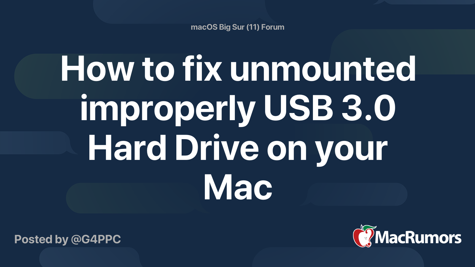 How to fix unmounted improperly USB 3.0 Hard Drive on your Mac MacRumors Forums