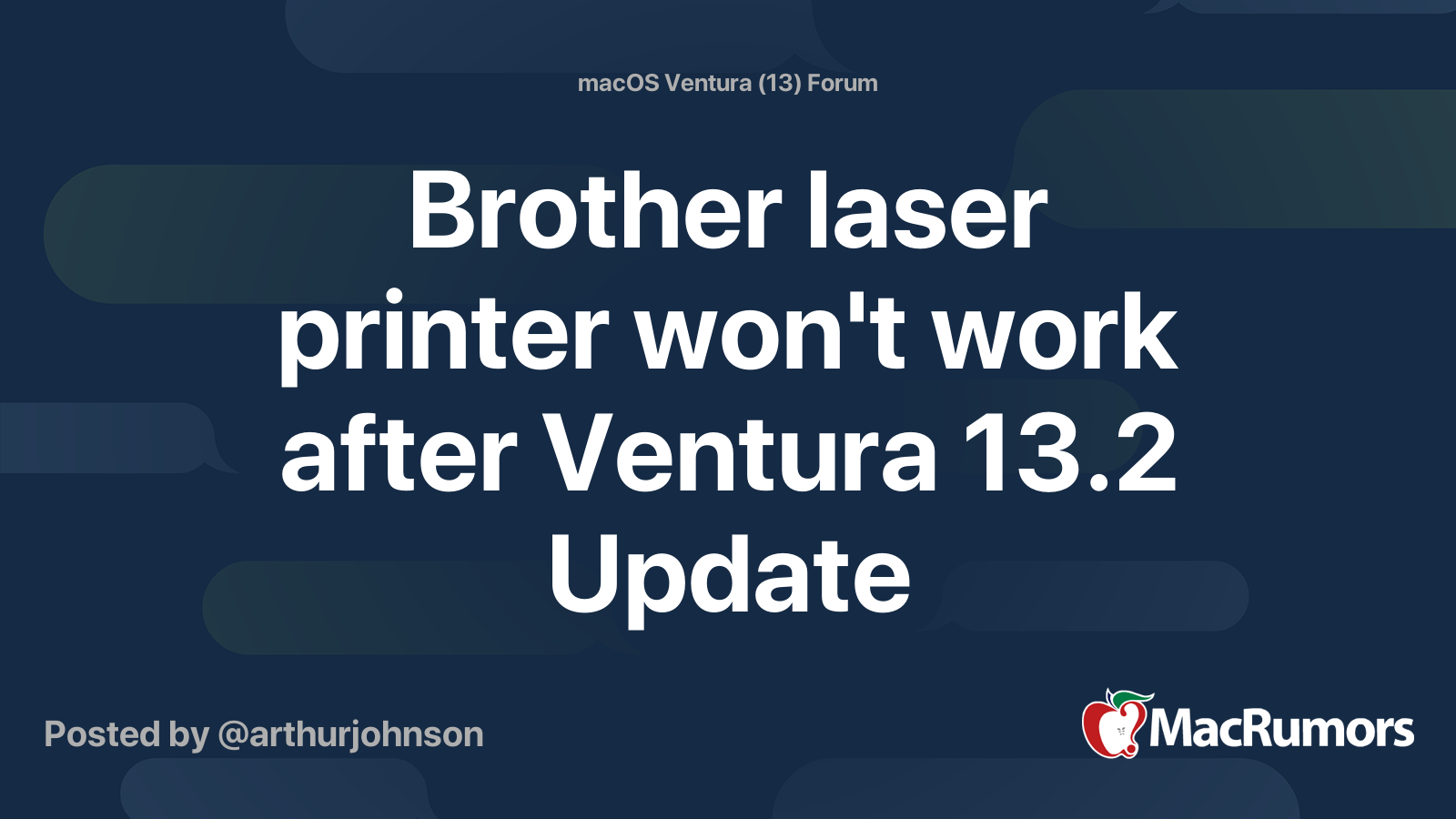 Brother laser printer won't work after Ventura 13.2 Update MacRumors