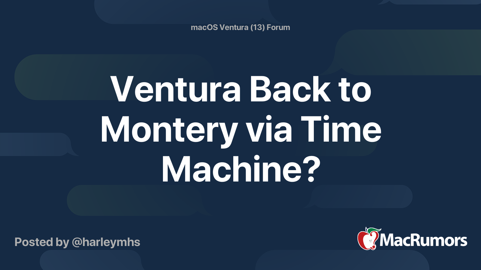 Ventura Back to Montery via Time Machine? MacRumors Forums