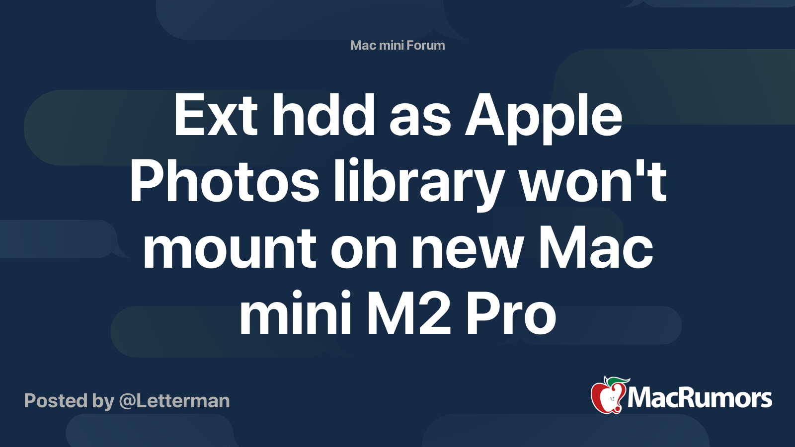 Ext hdd as Apple Photos library won't mount on new Mac mini M2 Pro
