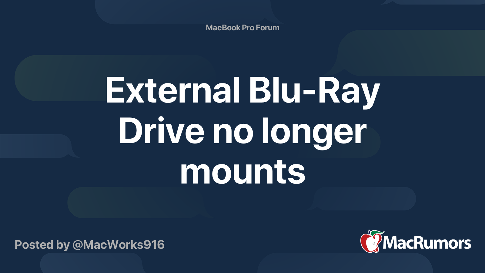 External BluRay Drive no longer mounts MacRumors Forums