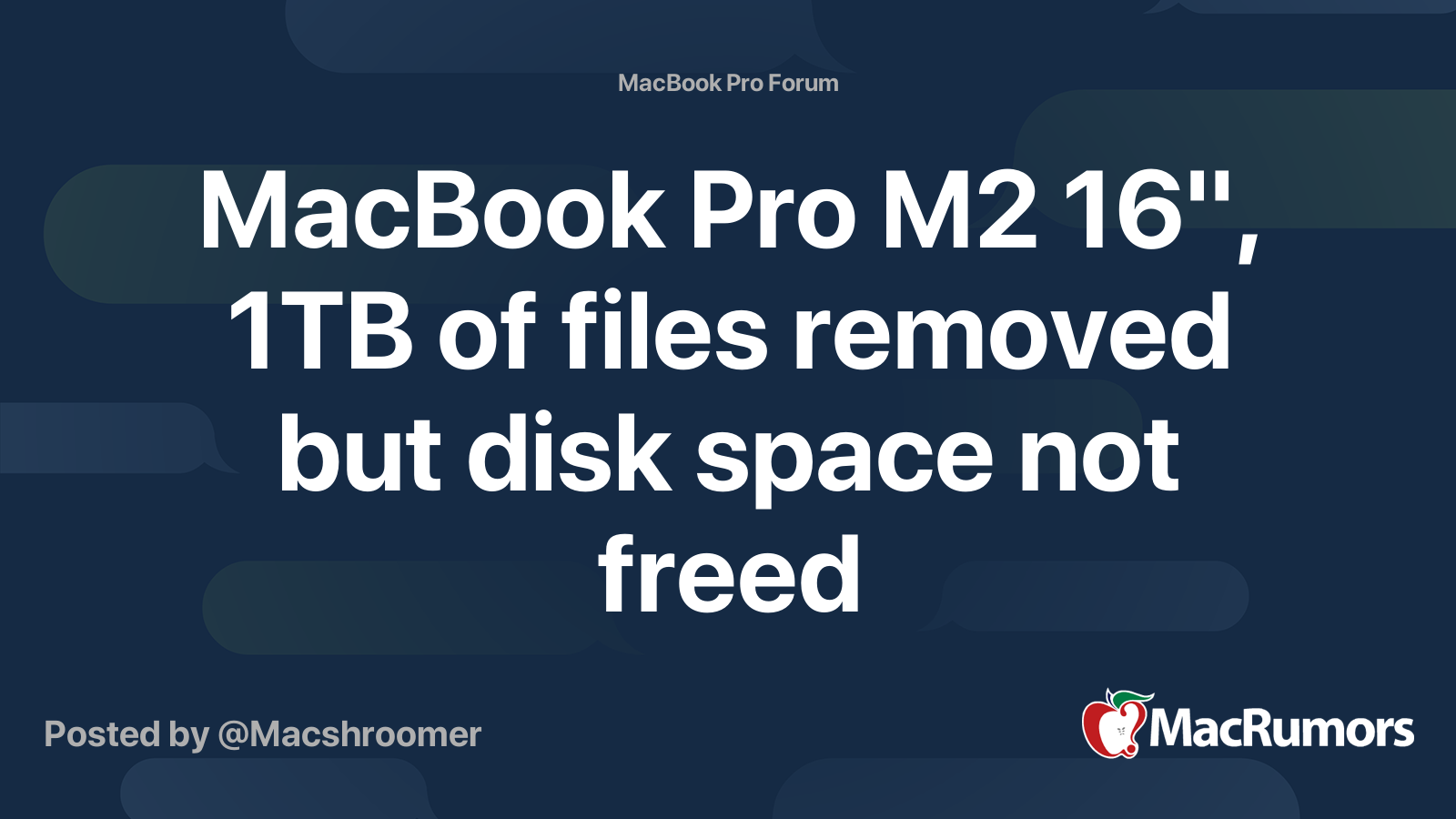 MacBook Pro M2 16", 1TB of files removed but disk space not freed