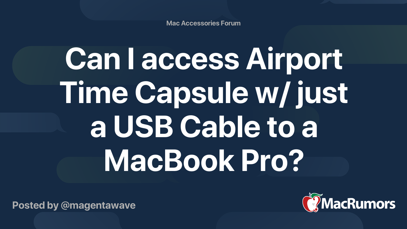Can I access Airport Time Capsule w/ just a USB Cable to a MacBook Pro ...