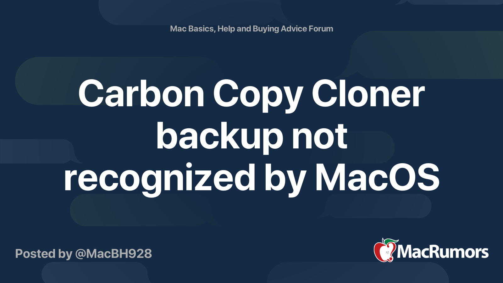 Carbon Copy Cloner backup not recognized by MacOS MacRumors Forums