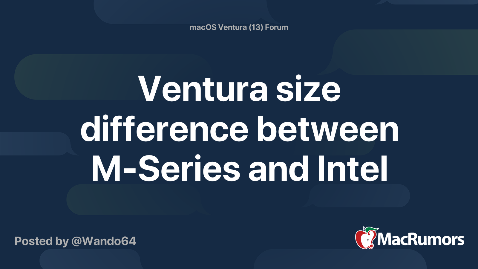Ventura size difference between MSeries and Intel MacRumors Forums