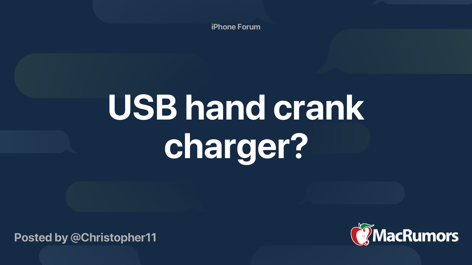 USB hand crank charger? MacRumors Forums