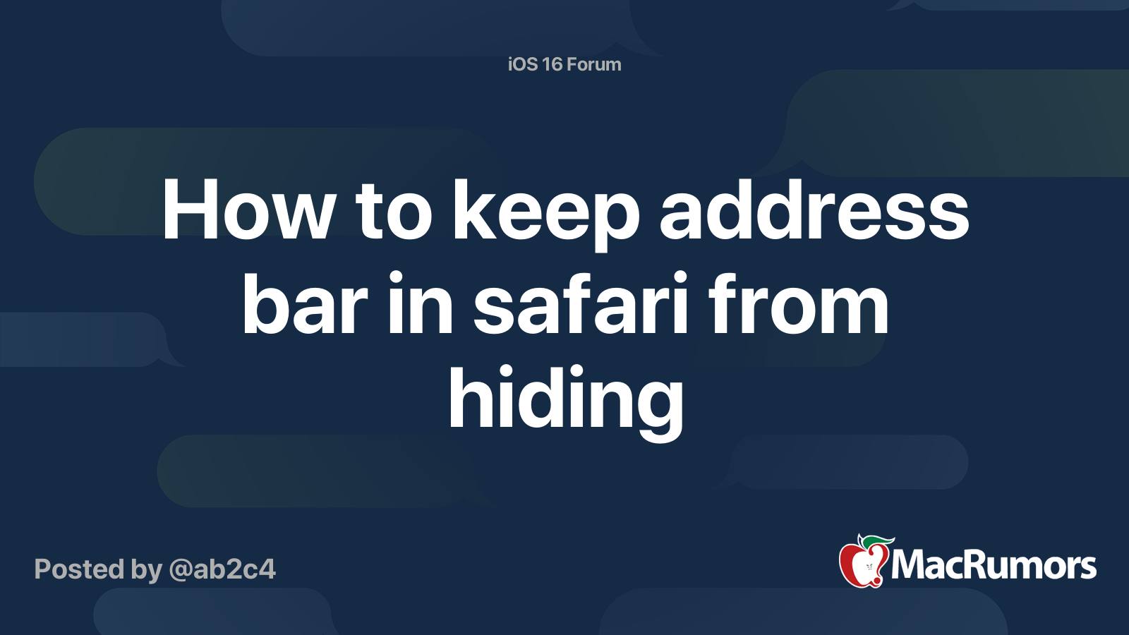 How to keep address bar in safari from hiding MacRumors Forums