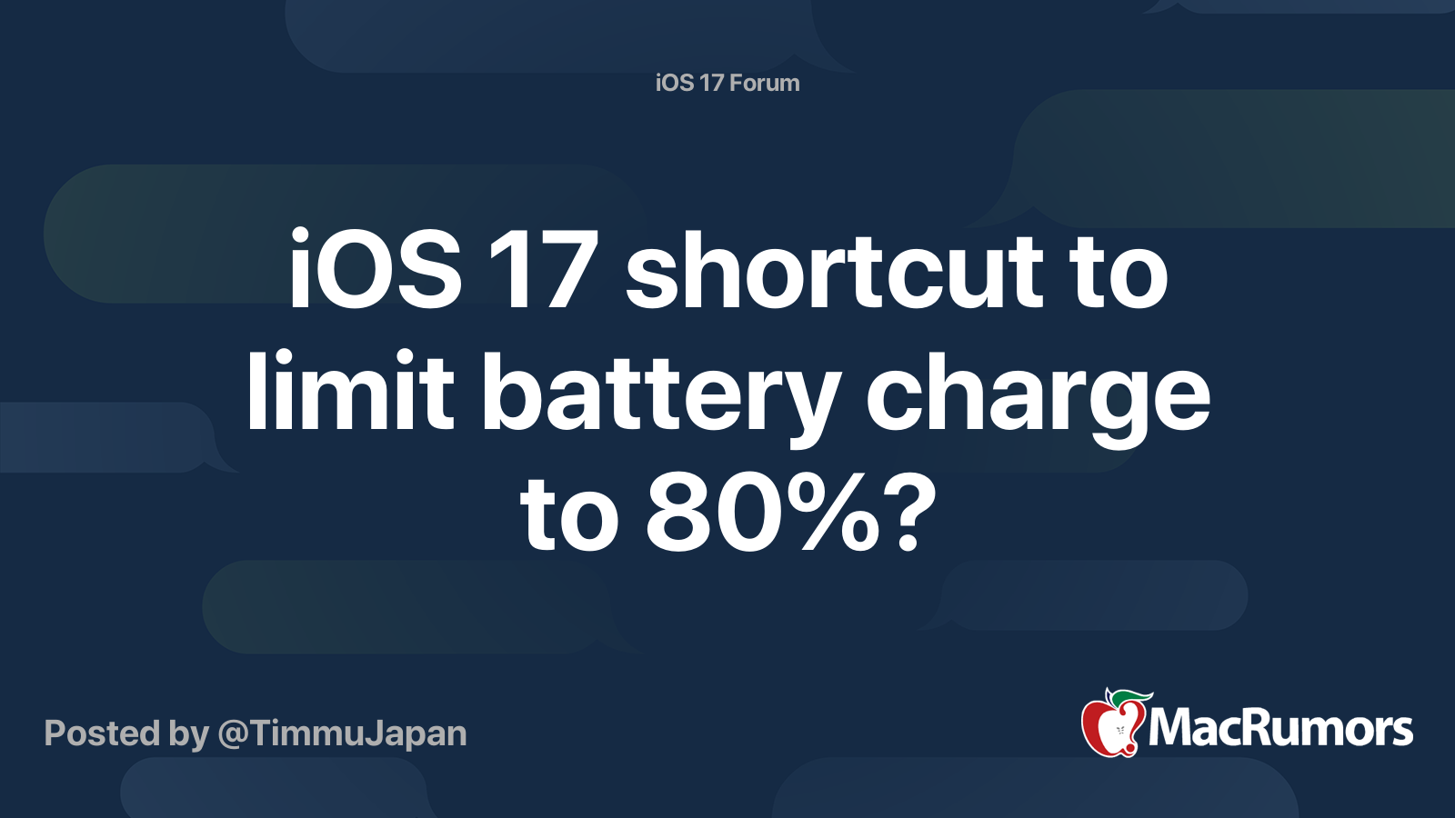 iOS 17 shortcut to limit battery charge to 80%? | MacRumors Forums