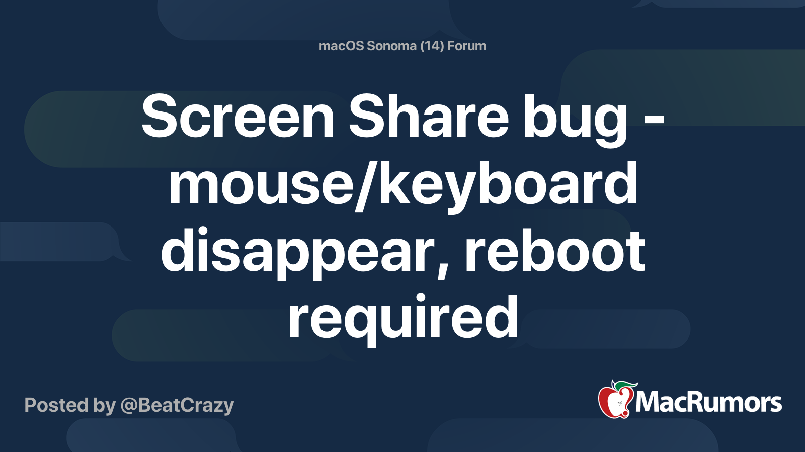 Screen Share bug mouse/keyboard disappear, reboot required