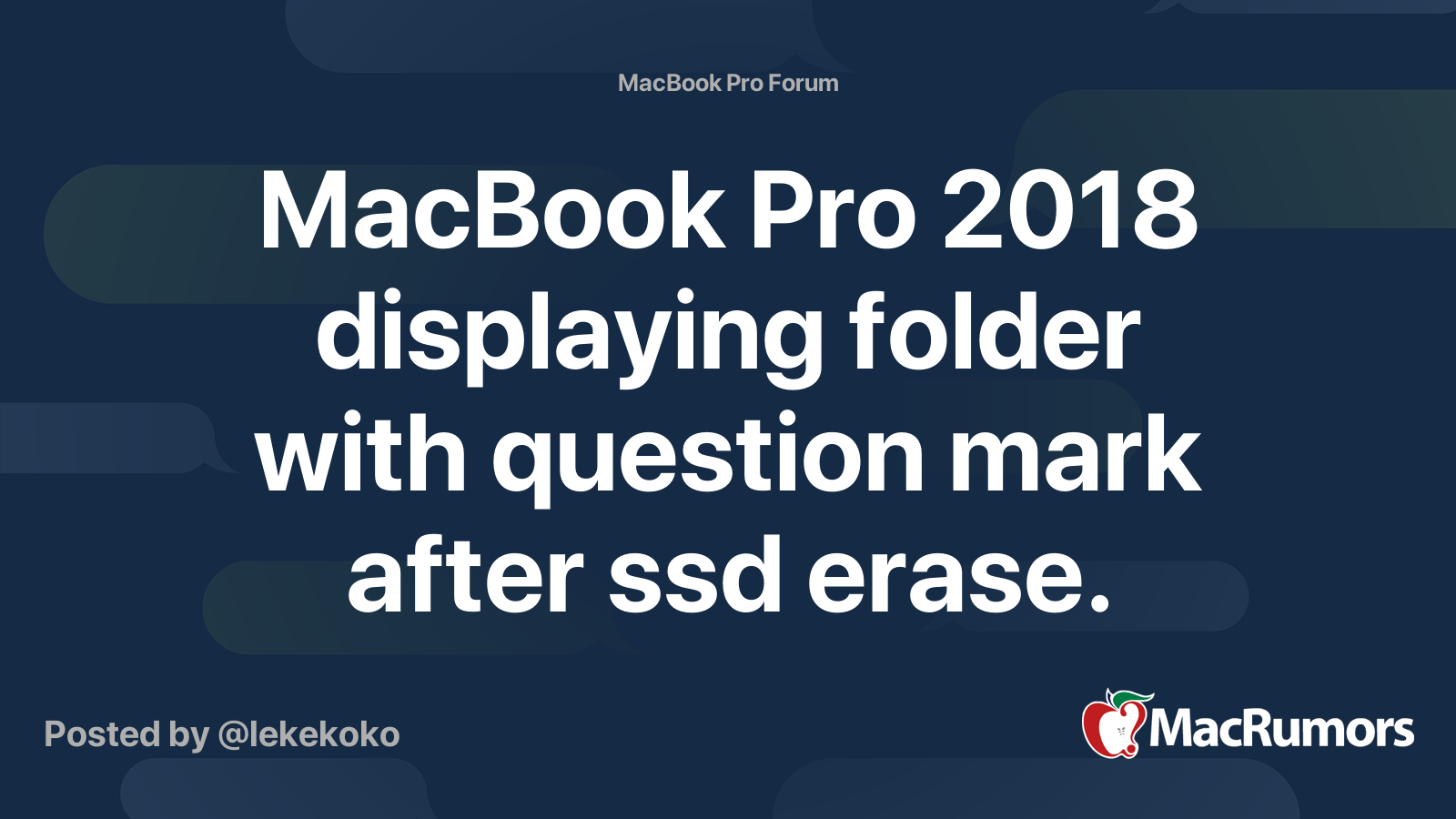 MacBook Pro 2018 displaying folder with question mark after ssd erase