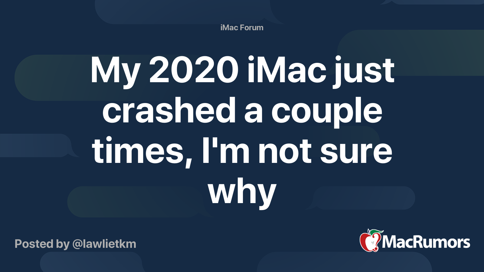 My 2020 iMac just crashed a couple times, I'm not sure why | MacRumors ...