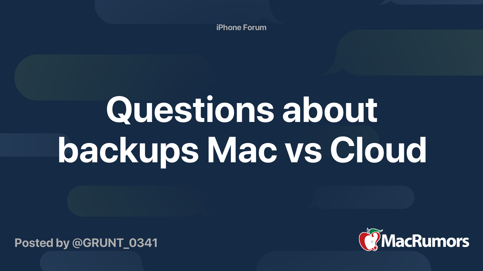 Questions about backups Mac vs Cloud | MacRumors Forums