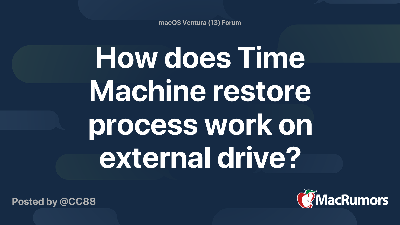 How does Time Machine restore process work on external drive? MacRumors Forums