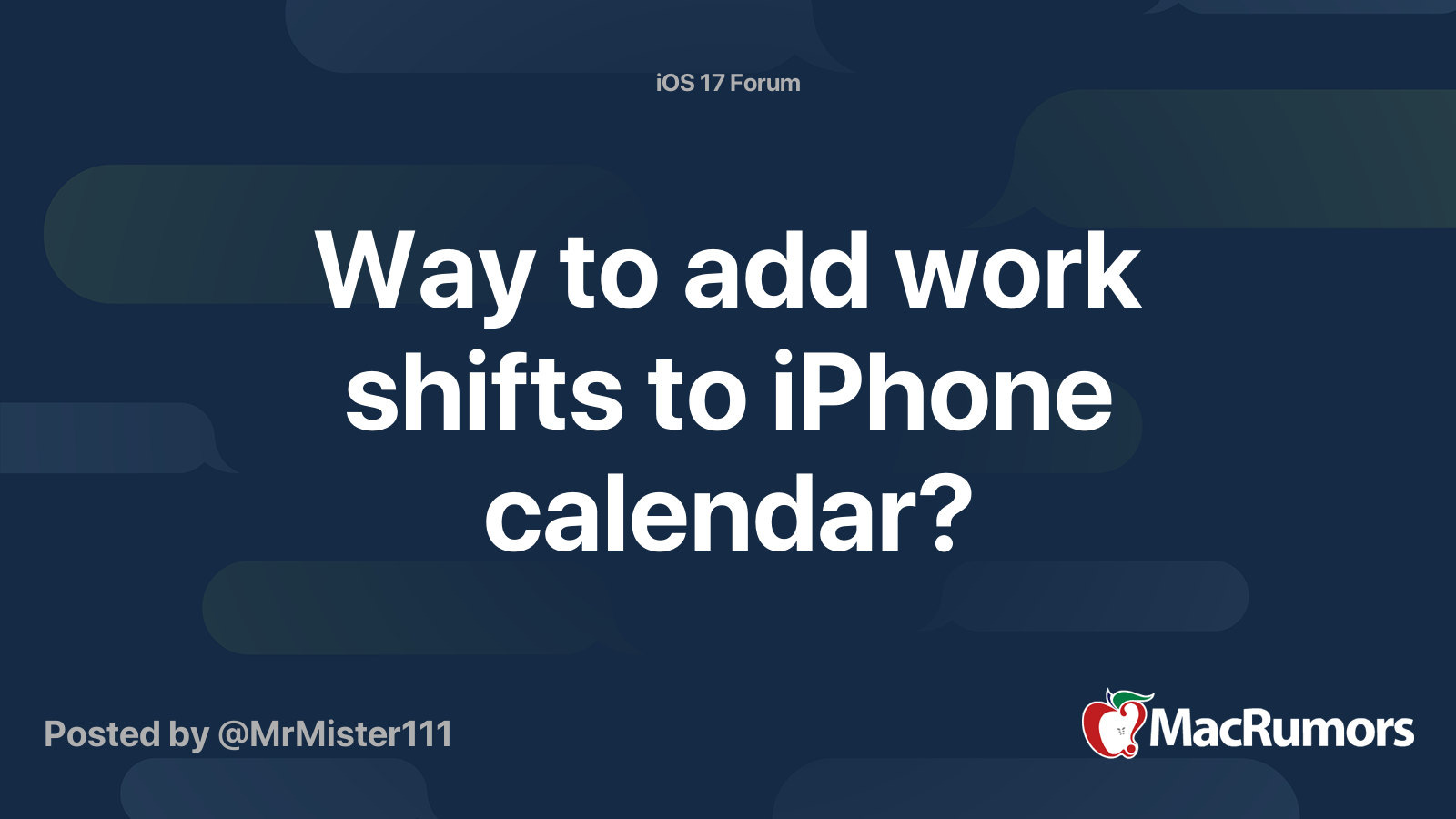 Way to add work shifts to iPhone calendar? MacRumors Forums