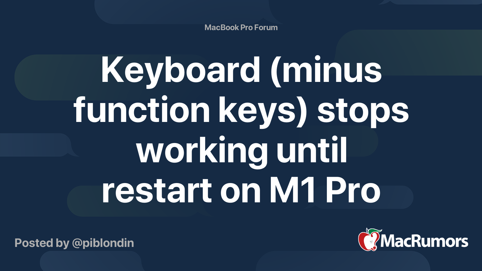 Keyboard (minus function keys) stops working until restart on M1 Pro