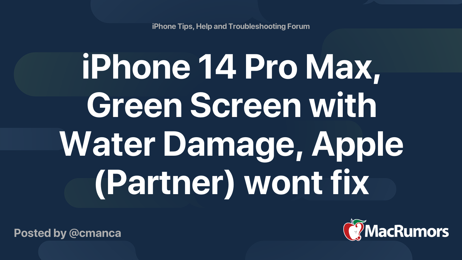 iPhone 14 Pro Max, Green Screen with Water Damage, Apple (Partner) wont ...