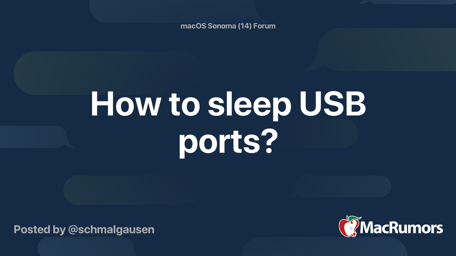How to sleep USB ports? | MacRumors Forums