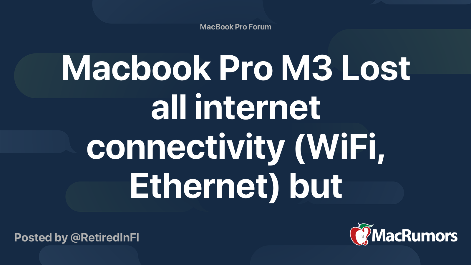 Macbook Pro M3 Lost all connectivity (WiFi, but