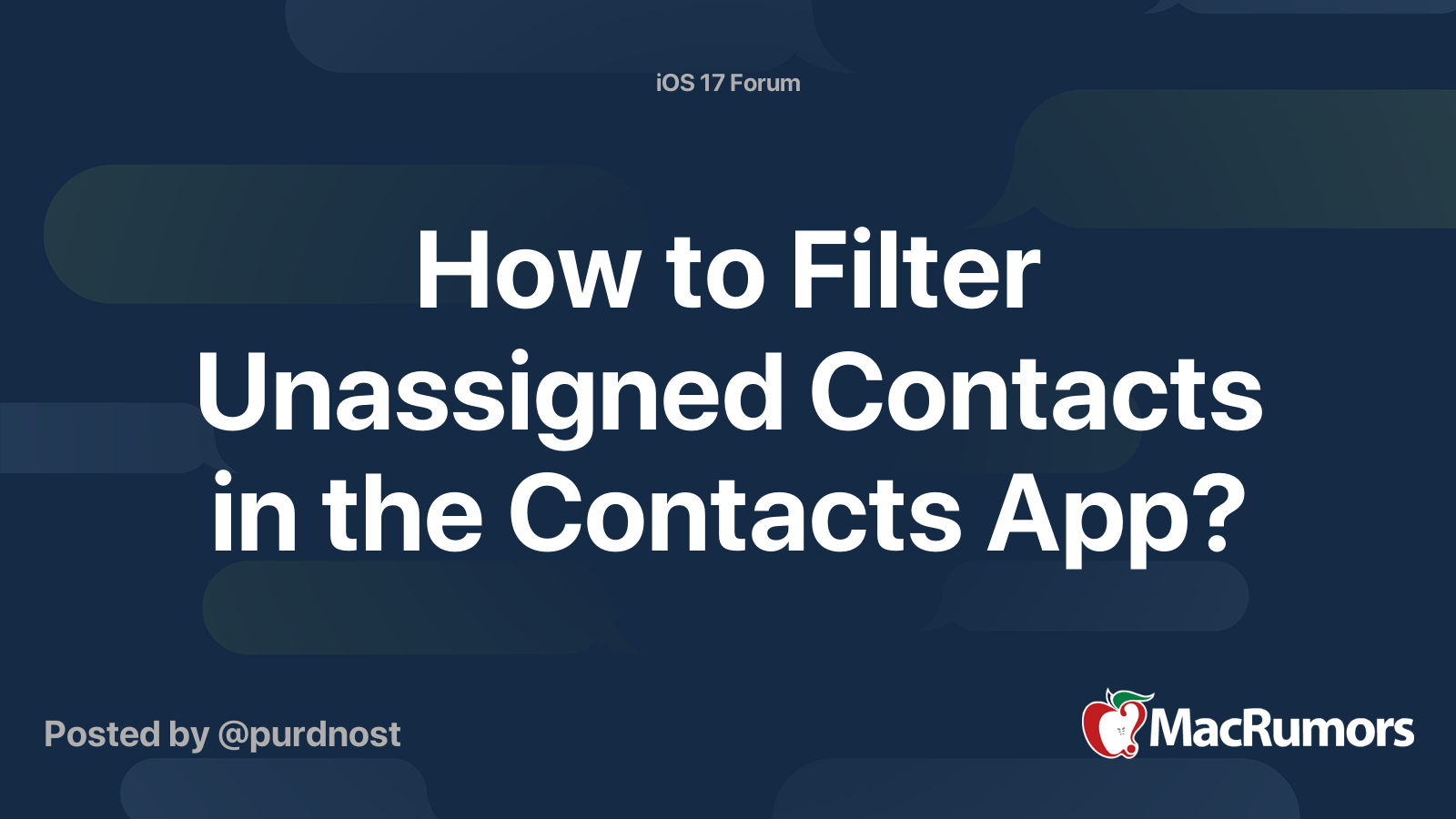 How to Filter Unassigned Contacts in the Contacts App? MacRumors Forums