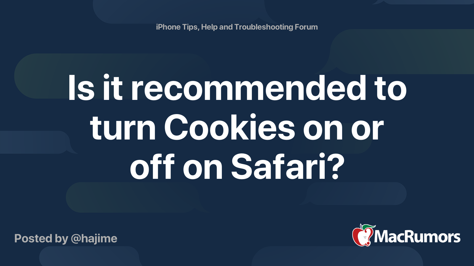 Is it to turn Cookies on or off on Safari? MacRumors Forums
