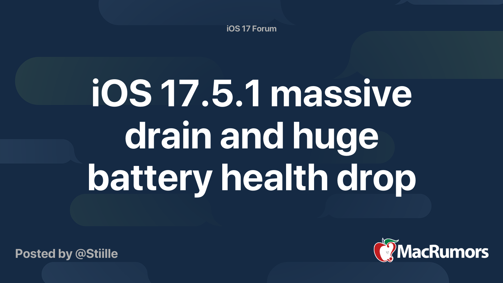 iOS 17.5.1 massive drain and huge battery health drop | MacRumors Forums