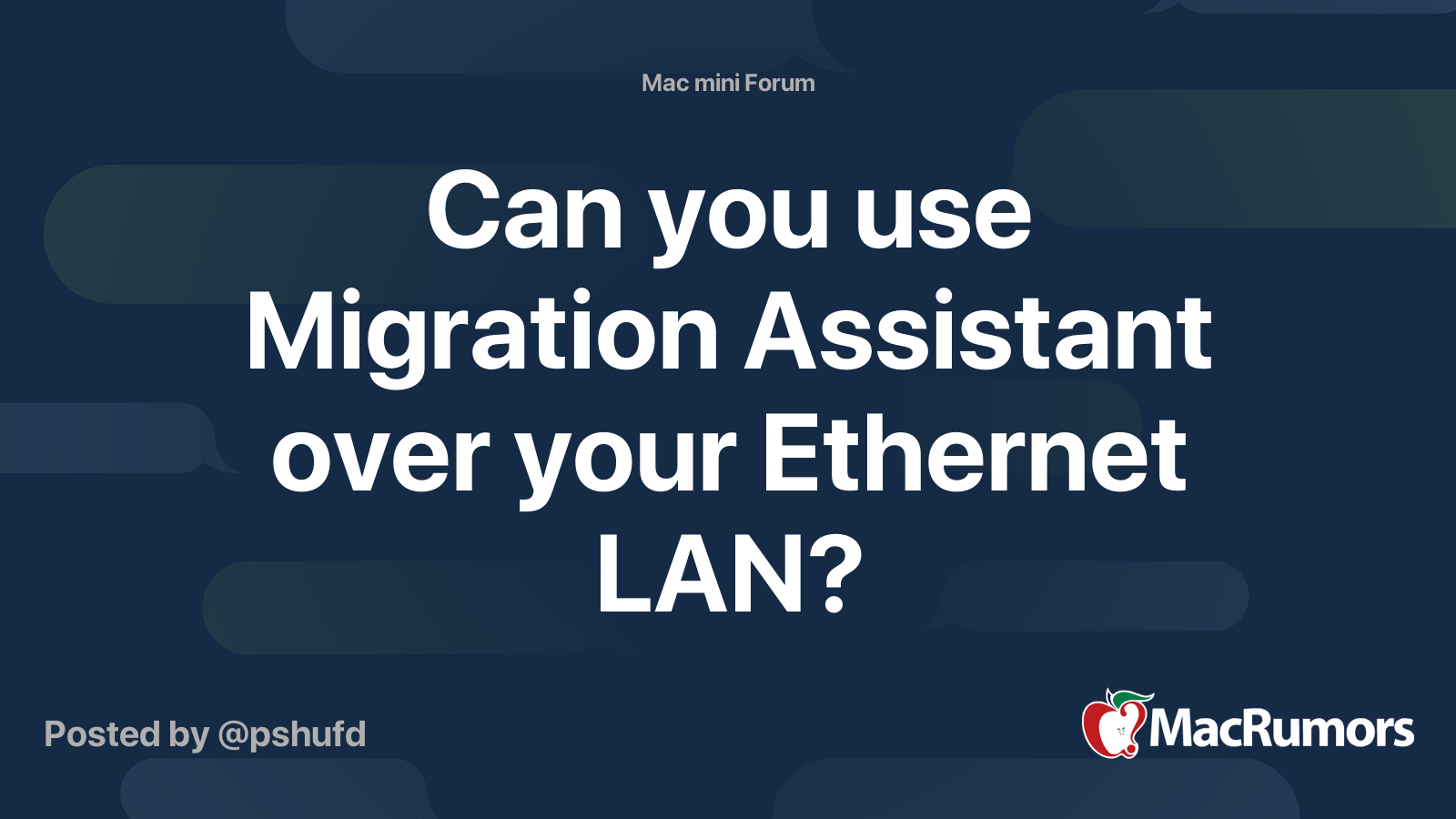 Can you use Migration Assistant over your LAN? MacRumors Forums