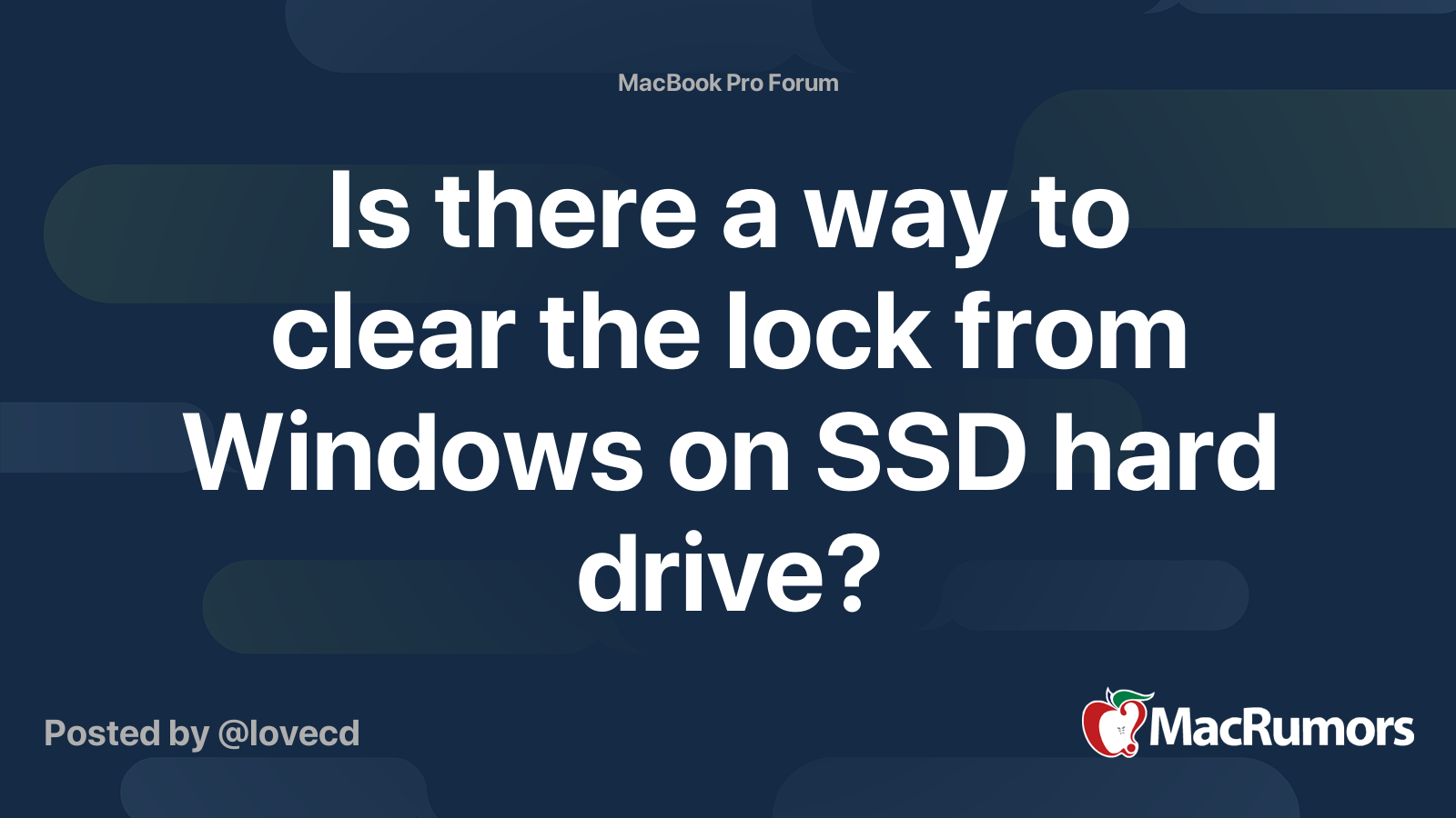 Is there a way to clear the lock from Windows on SSD hard drive ...
