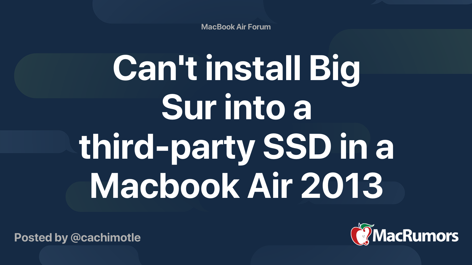 Big Sur cannot be installed on a third-party SSD in a Macbook Air 2013