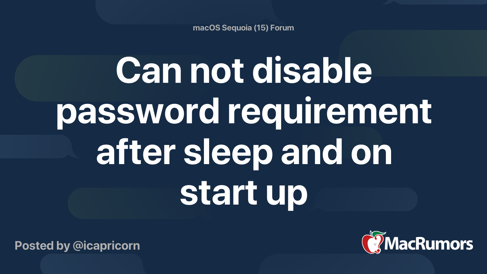 Can not disable password requirement after sleep and on start up ...