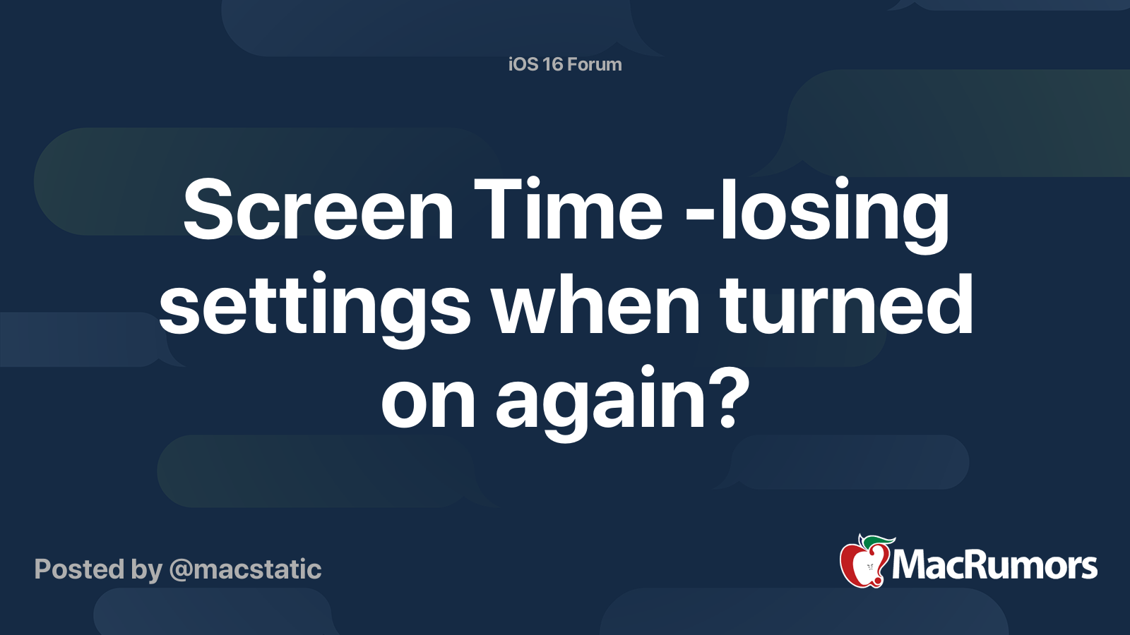 Screen Time losing settings when turned on again? MacRumors Forums