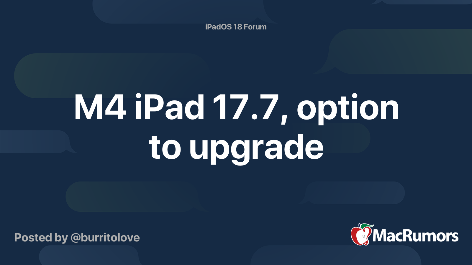 M4 iPad 17.7, option to upgrade | MacRumors Forums