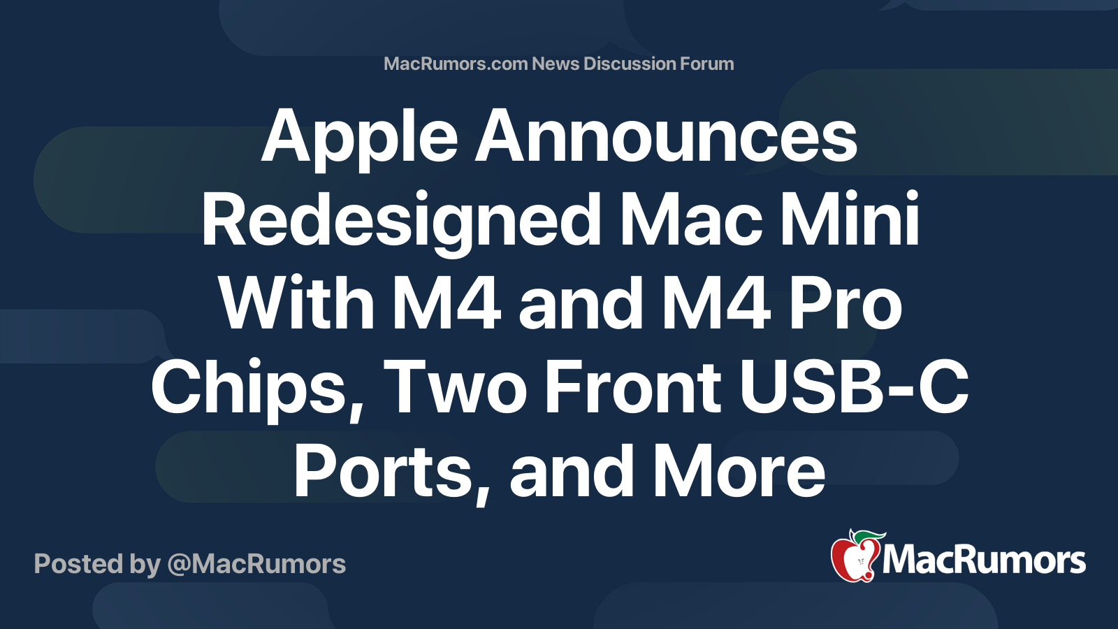 Apple Announces Redesigned Mac Mini With M4 and M4 Pro Chips, Two Front ...