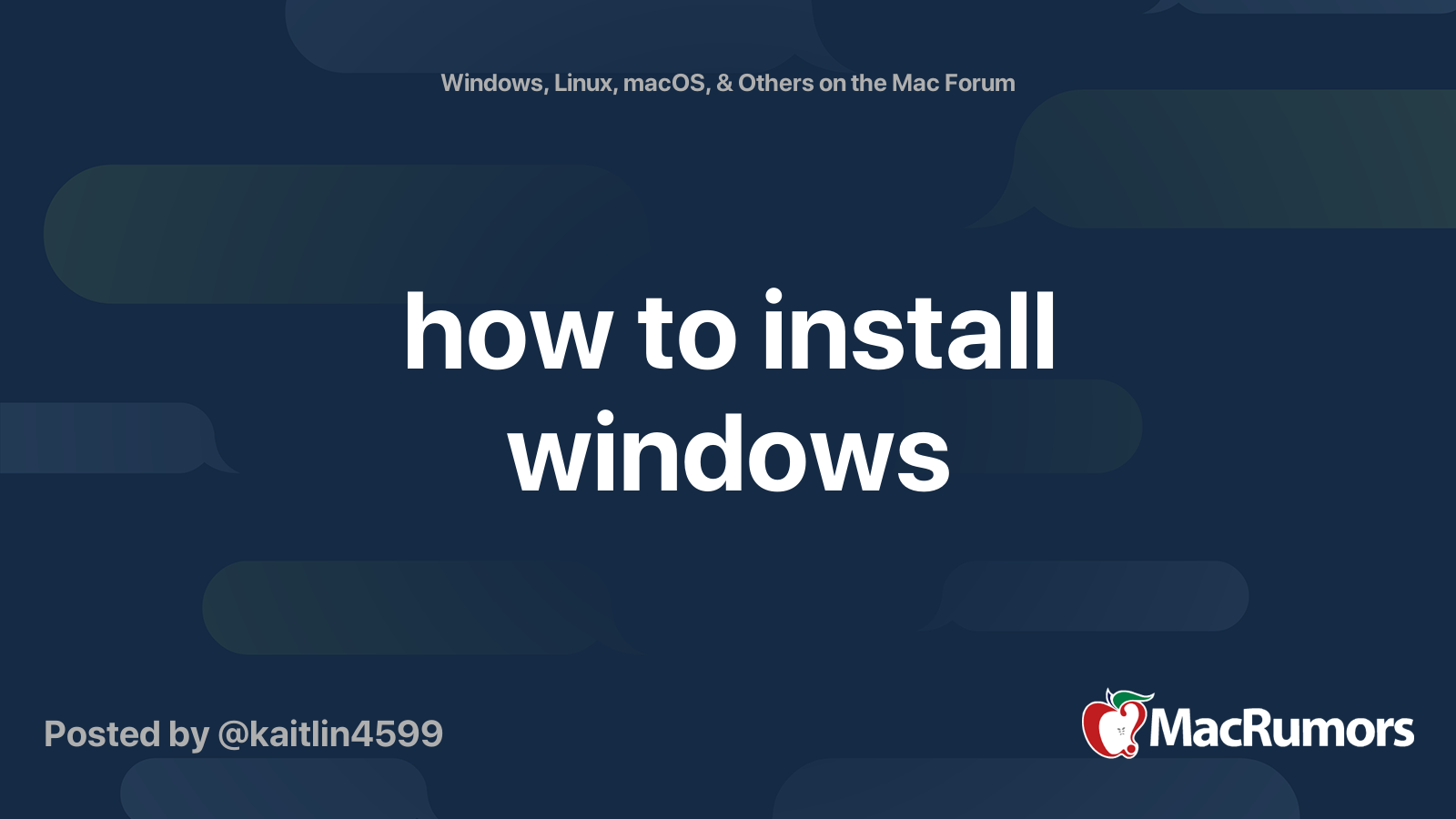 how to install windows | MacRumors Forums