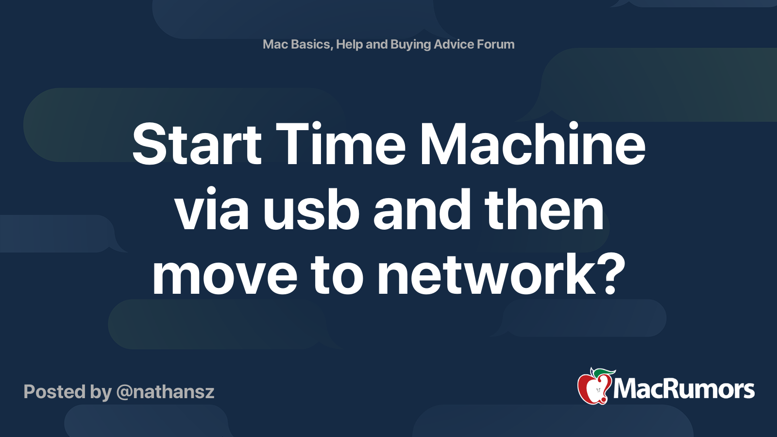 Start Time Machine via usb and then move to network? | MacRumors Forums