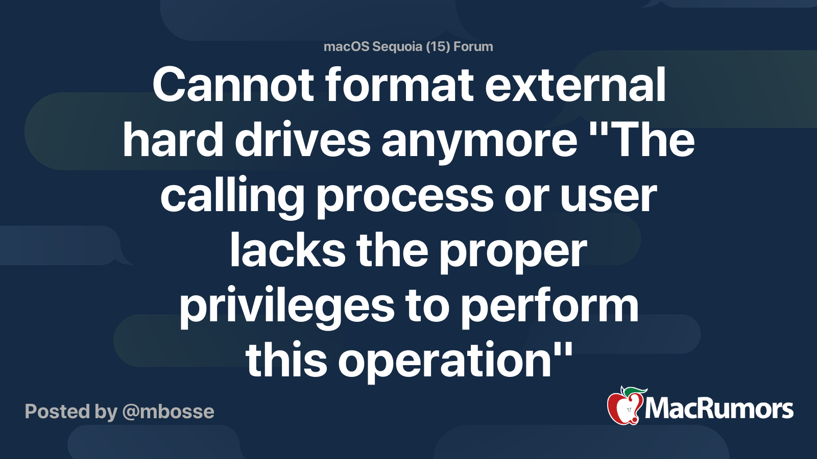 Cannot format external hard drives anymore "The calling process or user ...